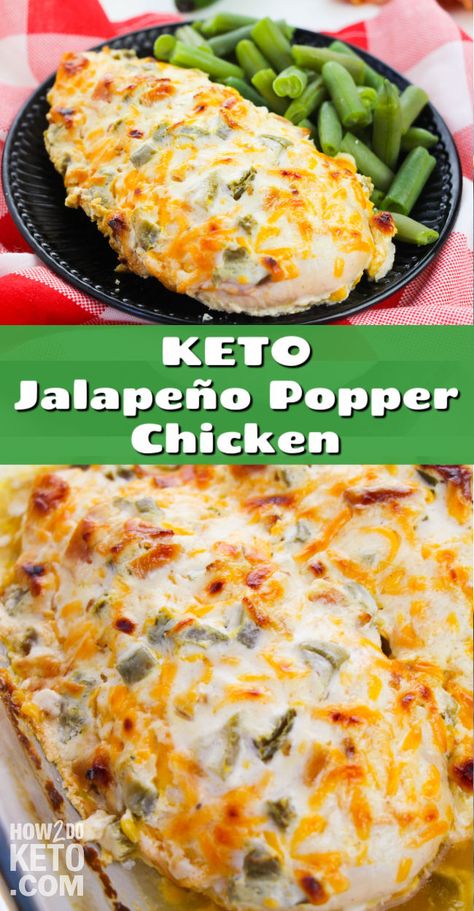 Keto Jalapeño Popper Chicken Breasts - How 2 Do Keto Low Calorie Chicken Breast Recipes, Jalepeno Chicken Recipes, Keto Pork Chops, Low Calorie Chicken, Popper Chicken, Jalapeno Popper Chicken, Healthy Keto Diet, Bariatric Diet, Jalapeno Recipes