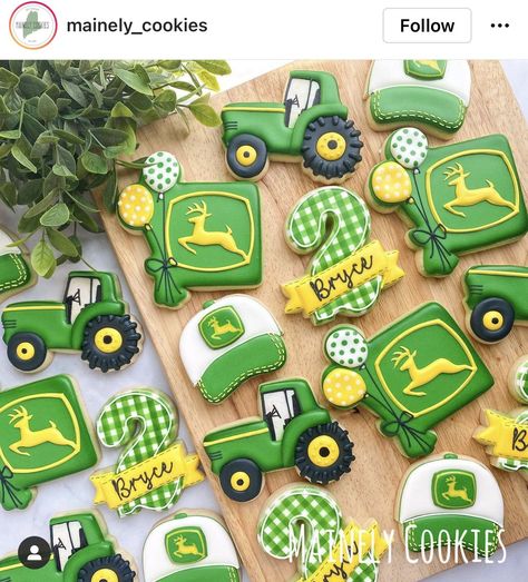 Tractor Birthday Cookies, Oh Deere Tractor Party, Tractor 1st Birthday Party, Tractor Theme 2nd Birthday Party, Tractor First Birthday Party, Tractor Sugar Cookies, Tractor 2nd Birthday Party, John Deere First Birthday, John Deere Birthday Party Ideas