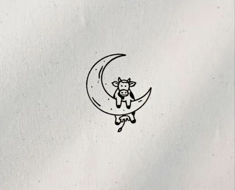 Cow Jumping Over The Moon Tattoo, Moon Line Art Tattoo, Moon Fine Line Tattoo, Draw Tattoo, Fine Line Tattoo, Line Tattoo, Metalsmithing Jewelry, Line Art Tattoos, Fine Line Tattoos