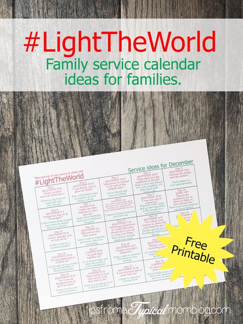 Light The World Service Calendar for Families. Keep Christ in Christmas this year with 25 service projects your family can do together. #LightTheWorld #freelygive #tipsfromamom Keep Christ In Christmas, Light The World, Calendar Free Printable, Christ In Christmas, Family Service, Ward Christmas Party, Service Ideas, Party 2023, Service Projects