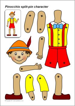 Split-pin Pinocchio character (SB363) - SparkleBox Carlo Collodi, The Marionette, Paper Puppets, Puppet Crafts, Pinocchio, Paper Toys, Paper Doll, Craft Activities, Paper Dolls