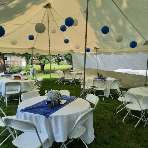 Graduation Party Tent, Grad Party Themes, Backyard Graduation Party Ideas, Party Tent Decorations, Future Aspirations, Grad Party Theme, 80th Birthday Party Decorations, Blue Graduation Party, College Grad Party