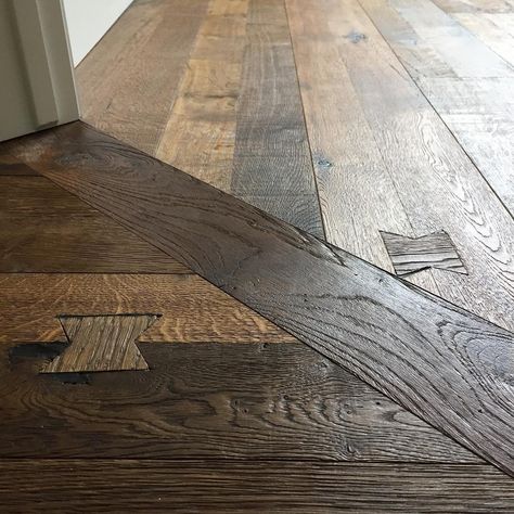 Stuga on Instagram: “Transitions don't have to be awful - they can be artwork. This header board is a perfect example. With a little installation finesse, you…” Flooring Transitions, Houseboat Ideas, Decorative Butterfly, Rustic Wood Floors, July Desserts, Indoor Ideas, Beautiful Flooring, Interior Minimalista, Tiny House Movement