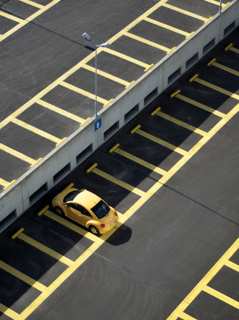 Yellow. Panning Photography, Parking Lot Striping, Good Looking Cars, Airport Parking, Beetle Car, Park Pictures, Parking Spot, Empty Spaces, Car Images