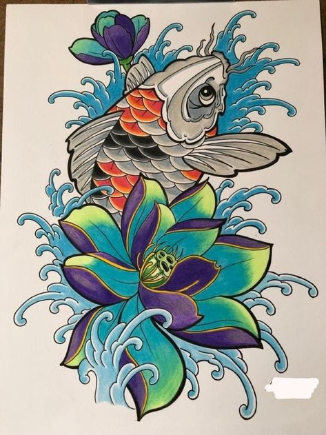 Koi Fish Drawing Tattoo, Pez Koi Tattoo, Flying Phoenix Tattoo, Pentacle Art, Most Beautiful Tattoos, Koi Tattoo Sleeve, Japanese Snake Tattoo, Koi Dragon, Blossom Tree Tattoo