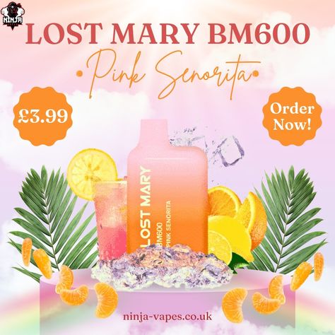 Lost Mary Bm600 Vape Pink Senorita . . Indulge in the delightful fusion of pink lemonade, juicy oranges, and lemon juice with The Lost Mary BM600 Pink Senorita Disposable Vape (20mg). This chic vape device offers over 600 flavorful puffs of 20mg nicotine vapor, boasting a compact and trendy design that's incredibly user-friendly. With a 350mAh internal battery, it's the perfect beginner-friendly disposable vape for a smooth and satisfying experience. Explore a diverse range of flavors and di... Pink Senorita, Lost Mary, Self Branding, Pink Lemonade, New Flavour, Lemon Juice, Starter Kit, Lemonade, Juice