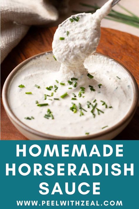 Creamy Horseradish Sauce (Sour Cream) This creamy horseradish sauce recipe is a game-changer! It's the perfect accompaniment to beef tenderloin or prime rib, or slather it on your favorite roast beef sandwich or French dip sandwich. Every bite will be rich, zesty, and incredibly delicious! Creamed Horseradish Sauce, Dairy Free Horseradish Sauce, Prime Rib Roast Horseradish Sauce, Sour Cream Horseradish Sauce Prime Rib, Horseradish Cream Sauce For Tenderloin, Recipe For Horseradish Sauce, Fresh Horseradish Sauce, Horsey Sauce For Prime Rib, Prime Rib Roast Oven Horseradish Sauce