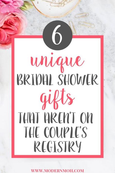 6 unique and creative bridal shower gift ideas for the bride and the couple. #uniquebridalshowergiftsforthebride #creativebridalshowergiftideas | modernmoh.com via @modernmoh Couples Shower Gifts, Thoughtful Bridal Shower Gifts, Funny Bridal Shower Gifts, Cute Bridal Shower Gifts, Bridal Shower Registry, Creative Bridal Shower Gifts, Bridal Gifts For Bride, Diy Bridal Shower Gifts, Bridal Shower Gift Ideas