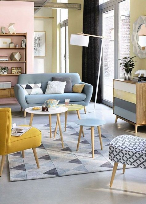 Pastel Living Room, Scandinavian Design Living Room, Furnitur Ruang Keluarga, Retro Living Rooms, Set Sofa, European Home Decor, Casa Vintage, Living Room Scandinavian, Minimalist Home Decor