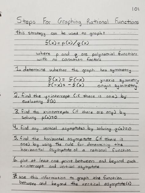 steps for graphing rational functions Rational Functions Notes, Calculus Notes, Rational Functions, Note Inspiration, Functions Math, Graphing Functions, Differential Calculus, Rational Function, Organization Notes