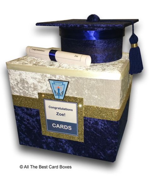 Blue And Gold Graduation, Handmade Graduation Gifts, Party Card Box, Graduation Card Box, Gold Card Box Wedding, Gold Card Box, Casino Birthday Party, Money Card Box, Custom Card Box