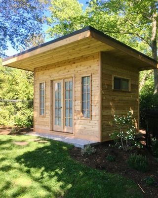 Guest House Shed, Bunkie Ideas, Shed Guest House, Backyard Guest Houses, Mobile Home Exteriors, Backyard Layout, Mountain Cabins, Cabin Inspiration, Little House Plans