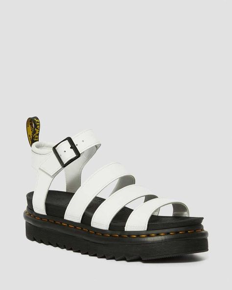 BLAIRE WOMEN'S HYDRO LEATHER GLADIATOR SANDALS | Dr. Martens Official White Doc Marten Sandals, Doc Marten Sandals, Blaire Sandal, Chunky Leather Sandals, Dr Martens Blaire, White Doc Martens, Women In White, Martens Style, Leather Strap Sandals