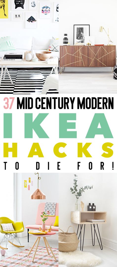 37 Mid Century Modern IKEA Hacks To Die For! Modern Ikea Hacks, Mid Century Modern Ikea, Hackers Ikea, Ikea Desk Hack, Kura Bed, Ikea Living Room, Ikea Hack Ideas, Ikea Furniture Hacks, Mid Century Modern Living