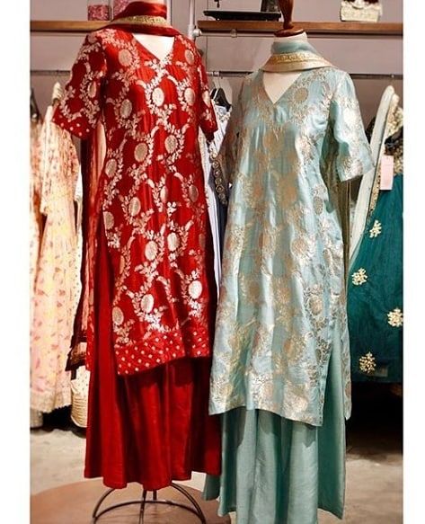 Kurta With Plazo, Indian Fashion Outfits, Silk Kurta Set, Sharara Designs, Pakistan Dress, Indian Kurti Designs, Indian Designer Suits, Kurti Dress, Latest Dress Design