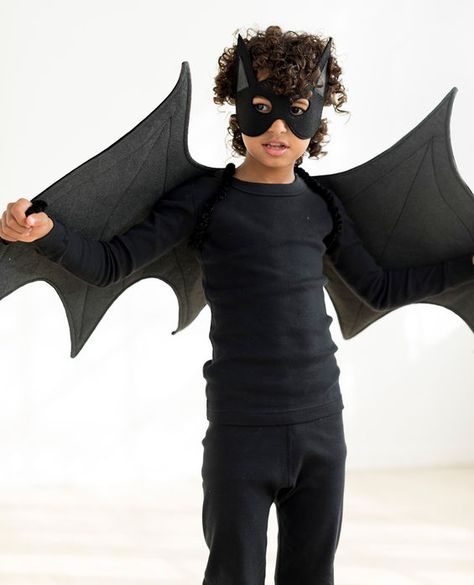 Bat Wings & Mask with Black PJs | Hanna Andersson Bat Costume Toddler, Bat Costume Boy, Toddler Bat Costume, Kids Bat Costume, Diy Bat Costume, Ski Hood, Bat Halloween Costume, Easy Halloween Costumes Kids, Octopus Costume