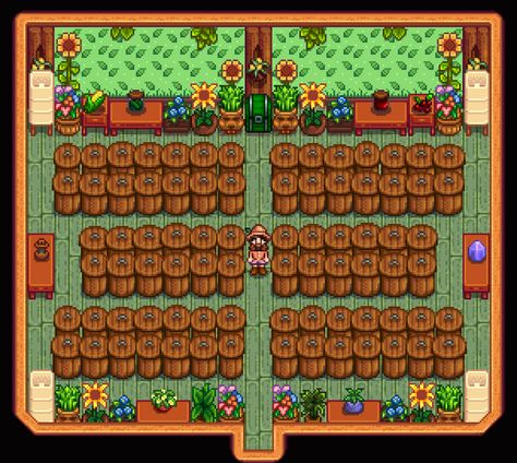 What do you thinks of my keg/preserve jar sheds ? : StardewValley Stardew Valley Design, Stardew Farms, Stardew Valley Layout, Stardew Valley Tips, Stardew Valley Farms, Farm Layout, Farm Games, Small Sheds, Jar Decor