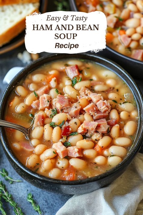 Crockpot Ham And Beans Soup, Ham And Bean Soup Without Ham Bone, Easy Ham Bean Soup Recipes, Hambone Soup Instant Pot, How To Make Soup From Ham Bone, Pee And Ham Soup, Easy Ham And Bean Soup Crockpot, Ham And Bean Stew, Ham Potato And Bean Soup