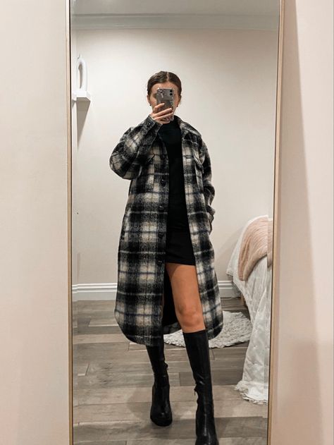 Tap image to shop. Fall outfits 2023 | plaid shacket outfit | shirt jacket outfit | fall jackets | fall coat | sweater dress outfit | sweater dress with boots | black sweater dress outfit | fall boots | fall shoes | knee high boots outfit | knee high black boots | boots with dress | leather boots | outfit inspirations | outfit inspo fall | #fallfashion #fallstyle #falloutfit #streetstyle #streetfashion #streetwear #outfitideas #ltkstyletip #ltksalealert #ltkshoecrush #outfits #ootd Long Flannel Dress Outfit, Shacket Dress Outfit, Outfits With Tall Black Boots, Black Tall Boots Outfit, Flat Knee High Boots Outfit, Plaid Shacket Outfit, Flat Boots Outfit, Print Boots Outfit, Sweater Dress Outfit Fall