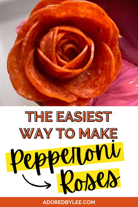 How To Make A Rose Out Of Pepperoni, Flower Pepperoni, Pepperoni Roses Easy Recipes, Pepperoni Flower Tutorial, Pepperoni Rose How To, Peperoni Rose, How To Make Pepperoni Roses, Pepperoni Flowers, Rose Pepperoni