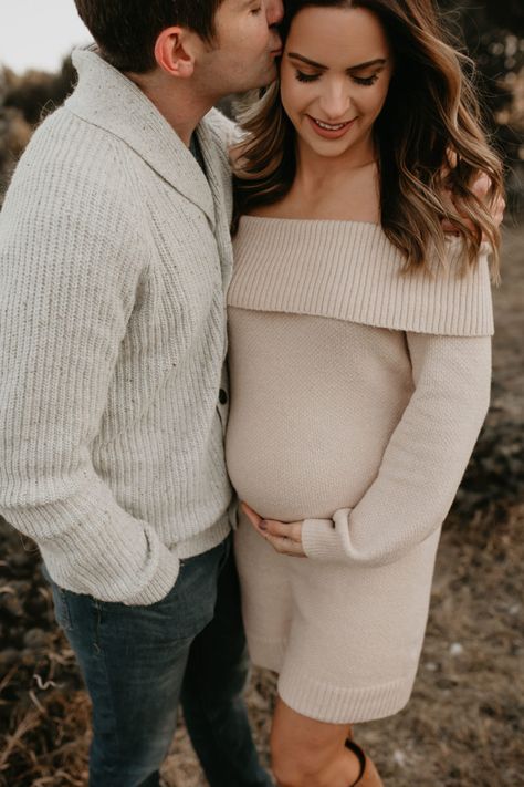 Sweater Dress Maternity, Family Maternity Pictures, Bump Pictures, Maternity Sweater Dress, Maternity Photo Shoot, Dress Maternity, White Gowns, Poses For Photos, Family Maternity