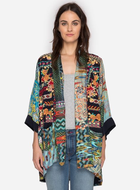 Koben Canvas Embroidered Kimono Multi Look Kimono, Johnny Was Clothing, Kimono Online, Floral Print Kimono, Velvet Kimono, Embroidered Kimono, Casual Kimono, Silk Outfit, Japanese Embroidery