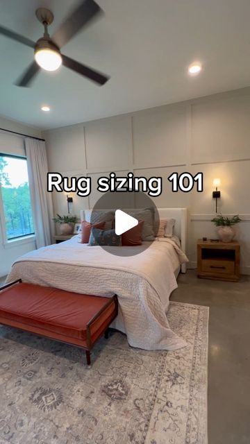 Jessica HOUSE PLANS & OWNER BUILDING on Instagram: "RUG SIZING 101

Rugs are an awesome interior design choice to help warm up or add visual intrigue to a space. However, picking the wrong size rug for a space just looks awkward! 😳

Here are a few tips for choosing the right size rug for your space:

↠ Make sure to leave 10-24" of floor space between rugs and walls to avoid making a space look crowded or cluttered.

↠ If you have a large bedroom, consider placing a large rug under the bed, extending beyond the bed and nightstands. For smaller bedrooms, opt for runners or smaller rugs on each side of the bed.

↠ If placing a rug under your dining table, make sure the rug is big enough for chairs to still sit on the rug when chairs get pulled out.

We post tips for home building and decorat Rug Under Bed Placement, Carpet Under Bed, Rug Under King Size Bed, Bed And Nightstands, Rug Under Bed, Bedroom Rug Placement, Bed Placement, Rug Placement, Home Building