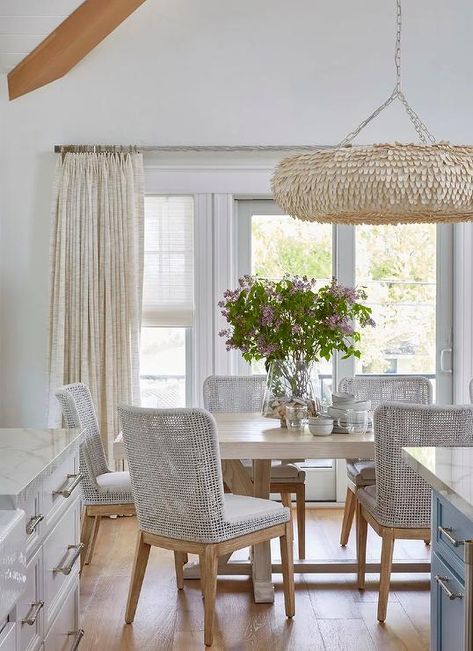 Gray Rope Dining Chairs at Trestle Dining Table - Transitional - Dining Room Transitional Dining Room, Trestle Dining Table, Transitional Dining, Clear Vase, Entrance Foyer, Trestle Dining Tables, Inspiration Photos, Interior Ideas, Interior Design Inspiration