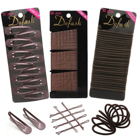 PRICES MAY VARY. ➴Dofash's Combination Package: 60*bobby pins, 30*elastics hair ties and 12*snap hair clips. ❋Feature & Advantage: 1. All of bobby pins are designed with small round endsthat cannot hurt you. 2. Super elastic hair ties are nylon materials, quickly strong spread and restore reusable. ✇Function: Professional quality metal hair clips, perfect for most hair types and styles. ☻Create your wonderful day with Dofash's hair accessories ❣ ✿Quality Assurance: Qualified safety testing and m Brown Combination, Snap Hair Clips, Hair Set, Combination Fashion, Metal Hair Clips, Hair Accessories Clips, Hair Setting, Metal Hair, Elastic Hair Ties