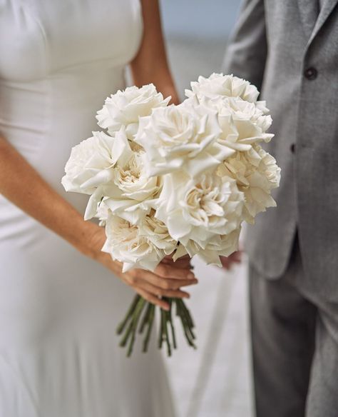 Timeless White Wedding Flowers, Bride Bouquet Roses White, Only Roses Bouquet, All Rose Bouquet, Reflexed Rose Bouquet, White Florals For Wedding, Wedding Bouquets September, Wedding Bouquets Bride White, White Roses Wedding Bouquet