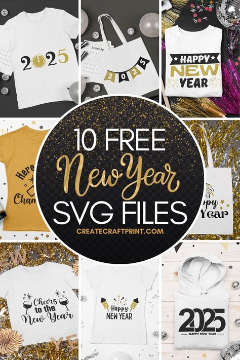 free New Year SVG files for Cricut crafts and projects! Perfect for 2025 designs, these Happy New Year SVGs feature funny sayings, fireworks, champagne, and clock-themed elements to elevate your crafting. Ideal for crafting DIY decor, gifts and apparel. New Year Svg, Happy New Year Banner, New Year Banner, Ring In The New Year, New Year's Crafts, Christmas Svg Files, Eve Parties, Champagne Glasses, Vinyl Projects