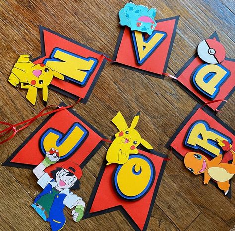 Pokemon Go Cakes, Pokemon Birthday Party Ideas, Pokemon Banner, Pokemon Party Supplies, Birthday Pokemon, Pokemon Party Favors, Pokemon Party Decorations, Diy Birthday Crown, Pokemon Themed Party