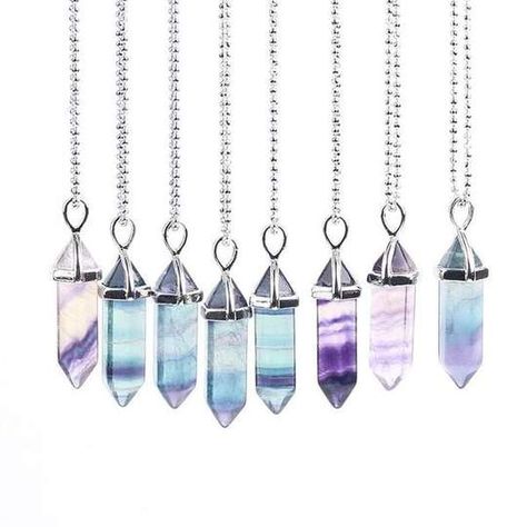 Necklaces Crystal, Fluorite Necklace, Crystal Pendants, Les Chakras, Chakra Jewelry, Fluorite Crystal, Copper Material, Crystal Necklace Pendant, Gem Stone