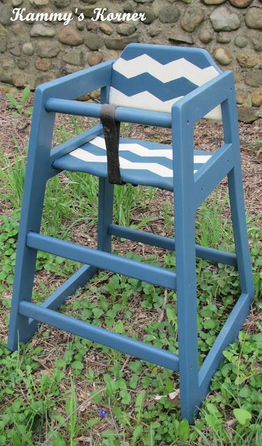 Kammy's Korner: Restaurant High Chair Makeover {Chevron} High Chair Makeover, Wood High Chairs, Theme Of The Week, Gardening Crafts, Dining Room Chairs Ikea, Wooden High Chairs, Adirondack Chair Cushions, Funky Junk Interiors, Chair Pictures