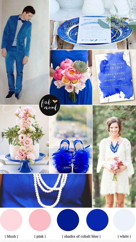 Wedding Themes Blue, Cobalt Bridesmaid Dresses, Cobalt Blue And Pink, Blue And Pink Wedding, Peach Pink Wedding, Cobalt Blue Weddings, Peach Wedding Colors, Wedding Theme Color Schemes, Best Wedding Colors