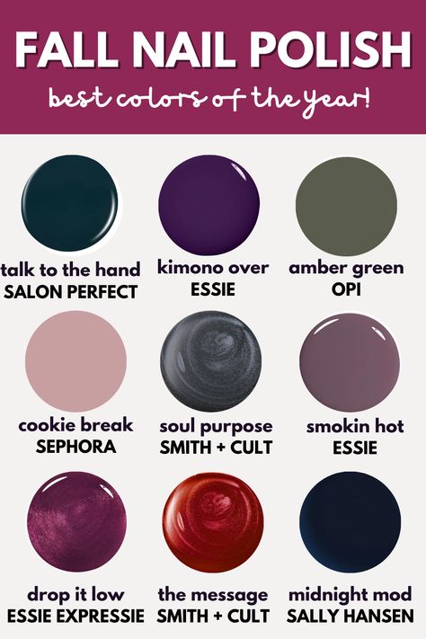 My Favorite Fall Nail Polish Colors - Love and Marriage Autumn Nail Polish Colors, Fall Nails Opi Gel, Nail Color Combinations Ideas, Fall Nail Gel Colors, Fall Gel Nail Colors, Fall Pedicure Colors Toenails, Fall Pedicure Colors, Late Summer Early Fall Nails, Dark Fall Nail Colors