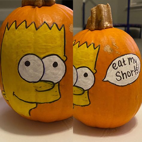 Simpsons Pumpkin, Pumpkin Painting, Painted Pumpkins, Pumpkin Carving, Bart Simpson, Carving, Halloween, Art