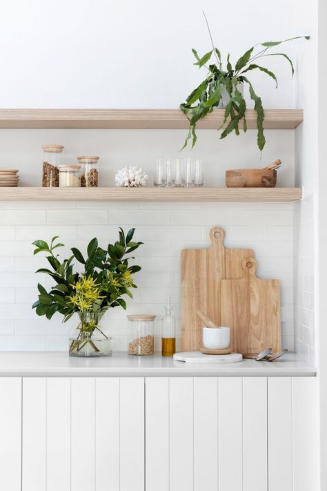 Indoor Plants Kitchen Bench, Styling Kitchen Shelf, Wooden Shelf In Kitchen, One Shelf Kitchen, Style Kitchen Shelf, Kitchen Shelf Plants, Wooden Kitchen Shelf, Styling A Bench, Kitchen Bench Styling