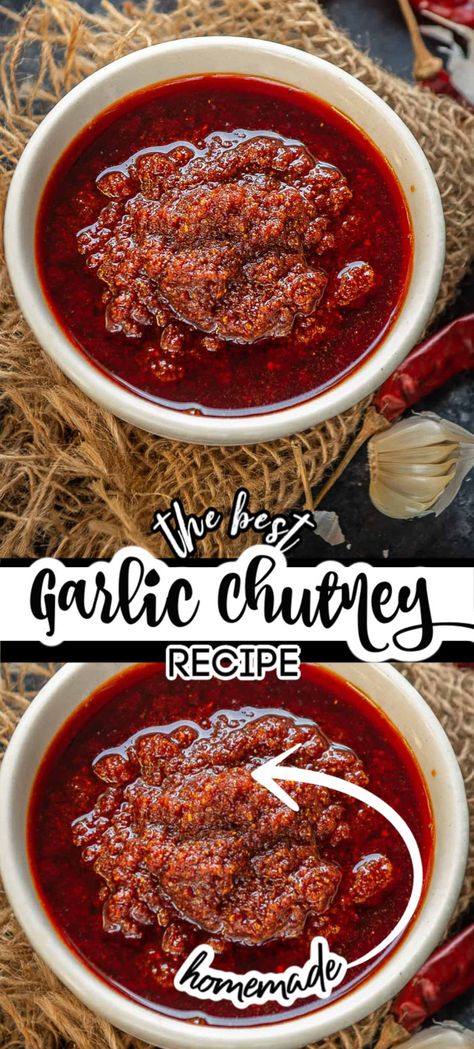 Garlic Pickle Recipe Indian, Red Chutney, Spicy Chutney, Indian Chutney Recipes, Viking Food, Indian Meal, Garlic Chutney, Chutney Recipe, Chutney Recipes