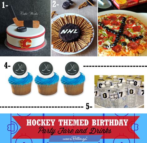 Nhl Party Food, Hockey Party Food, One Year Old Hockey Birthday, Ball Hockey Birthday Party, Hockey Birthday Party Ideas, Hockey Themed Baby Shower Ideas, The Great One Hockey Birthday Theme, Hockey Birthday Party, Hockey 3rd Birthday