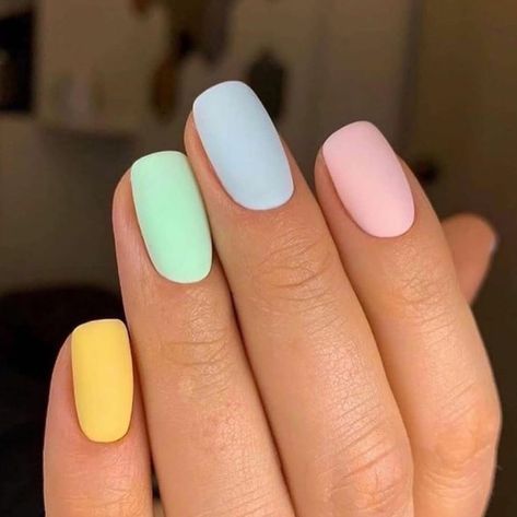 Acrylic Nails Pastel, Multicolored Nails, Kutek Disney, Pastel Nails Designs, Nails Nude, Nails White, Nails Spring, Nails Almond, Summer Acrylic Nails