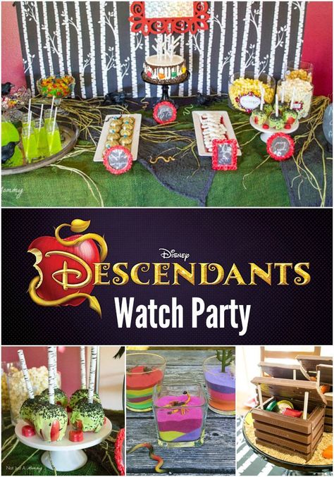 Descendants Party Ideas Birthdays, Maleficent Party, Disney Descendants Party, Descendants Party, Disney Movie Night, Avenger Birthday Party, Disney Descendants, Movie Marathon, Movie Party