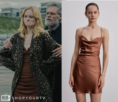 Mayor of Kingstown: Season 3 Episode 7 Iris' Brown Satin Cowl Neck Mini Dress Mayor Of Kingstown, Cowl Neck Mini Dress, Brown Satin, Season 3, Cowl Neck, Fashion Looks, Satin, Mini Dress, Tv