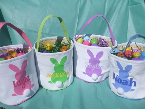 Easter Bags For Kids, Blue Easter Basket, Embroidered Easter Basket, Personalized Easter Bucket, Boys Easter Basket, Easter Totes, Girls Easter Basket, Easter Basket Items, Easter Buckets