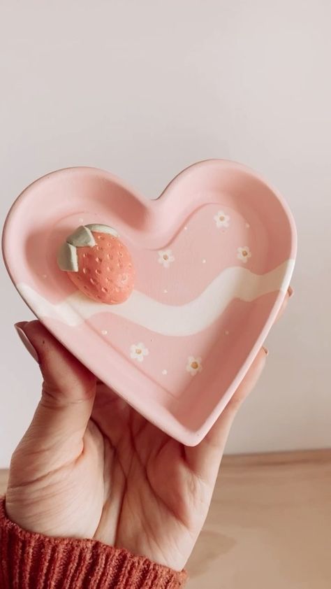 Strawberry Jewelry Tray, Strawberry Clay Tray, Air Dry Clay Jewelry Tray, Heart Clay Tray, Jewelry Tray Clay, Clay Jewelry Tray, Clay Trays, Diy Jewelry Tray, Clay Jewellery Holder