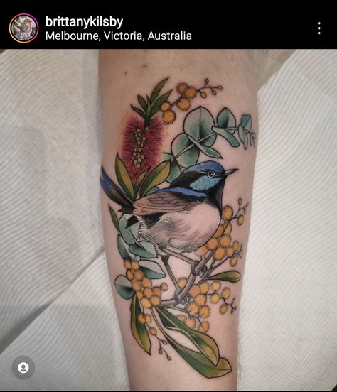 Blue Coverup Tattoo, Australia Native Flower Tattoo, Australian Traditional Tattoo, Australian Floral Tattoo, Wren Tattoos, Zen Tattoos, Zen Tattoo, Botanical Tattoos, Australian Tattoo