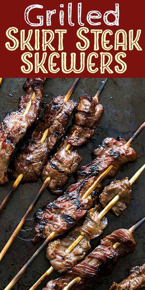 Grilled Skirt Steak Recipes, Steak Types, Grilled Beef Skewers, Beer Marinade, Steak Skewers, Marinated Skirt Steak, Skirt Steak Recipes, Grilled Skirt Steak, Marinated Flank Steak