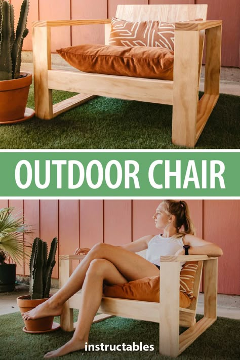 Build Own Furniture, Build Your Own Patio Furniture, Diy Patio Lounge Chair, Build Patio Furniture, Diy Modern Outdoor Furniture, Building Outdoor Furniture, How To Build A Chair, Outdoor Chair Diy, Diy Outdoor Chairs