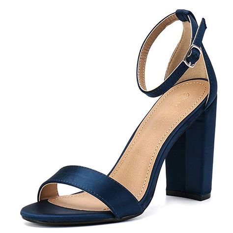 Moda Chics Women's High Chunky Block Heel Pump Dress Sandals Navy Satin 10 D(M) US Navy High Heels, Blue Satin Heels, Navy Blue Boots, Blue Block Heels, Navy Blue Pumps, Navy Blue Heels, Navy Heels, Silver High Heels, Blue Boots