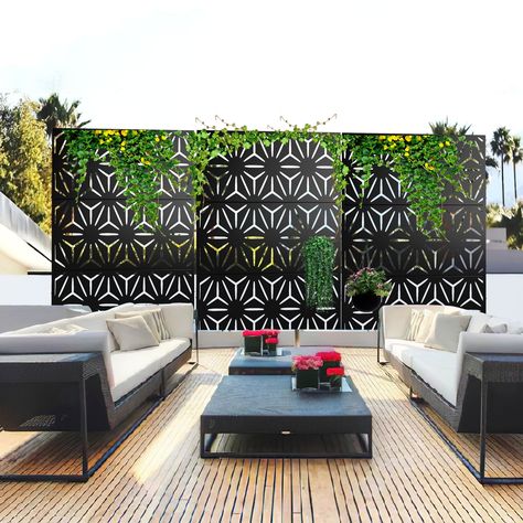 Neutypechic Decorative Privacy Screen Outdoor Divider with Stand Metal Corten Steel 76" x 47.2" x 15.7" Black - Walmart.com Outdoor Divider, Exterior Screen, Deck Privacy Panels, Mid Century Landscaping, Patio Trellis, Metal Privacy Screen, Outdoor Privacy Screen, Outdoor Panels, Deck Privacy